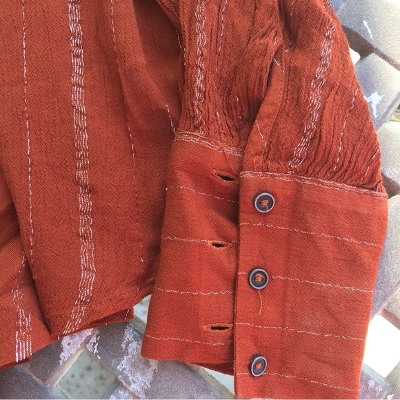 A.N.A. Blouse Pretty Boho Long Sleeve Buttondown Gather Neck Long Sleeves Cuffs - Picture 5 of 9